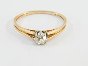 Bague solitaire en OR jaune 18 carats avec DIAMANT - Picture 1 of 11