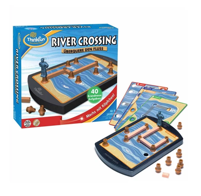 RIVER CROSSING Logikspiel Denkspiel Rätselspiel Flussüberquerung 40 Rätsel NEU - Bild 1 von 1