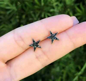2 Ct Round Simulated Black Diamond Women's Star Stud Earrings 14K Rose Gold Over - Picture 1 of 7