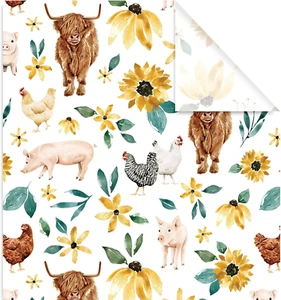 6 Sheets Highland Cow Sunflower Wrapping Paper -Not Roll- Gift Wrap Paper Decora - Picture 1 of 7