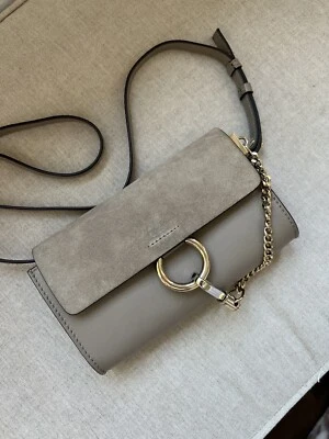 Chloe Faye Mini Chain Smooth Suede Shoulder Bag in Grey - Image 1 of 4