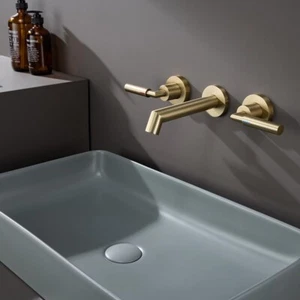 Brushed Gold Bathroom Faucet Wall Mount for Bathroom Sink 2 Handle - NEW - Picture 1 of 9
