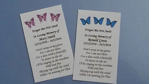 10 personalisierte Vergissmeinnicht Samen Gastgeschenke Trauerdenkmal in liebevoller Erinnerung usw. - Bild 1 von 1