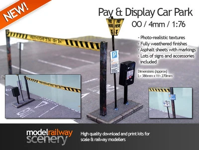 PAY & DISPLAY CAR PARK CARD KIT FOR OO GAUGE MODEL RAILWAY HORNBY 1:76 DIECAST
