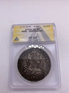 1773 8 Reales Lima Peru Chopmarks Anacs VF20 Details Carlos III (3) #560 - Picture 1 of 10