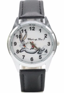 Bugs Bunny Cartoon Character Black Leather Band Wrist Watch - Picture 1 of 1