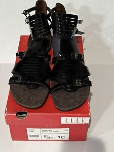 Elle Evey Black Patent Gladiator Sandals Size 10 NIB