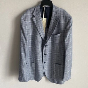 Sartoria Cantarelli Silk Wool Blue Plaid Checked Jacket 56 R Eu Italy 46 R US - Picture 1 of 15