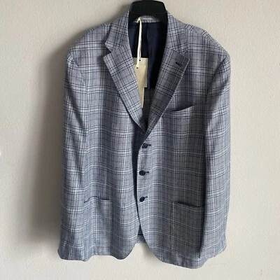 Chaqueta Sartoria Cantarelli Seda Lana Azul Cuadros a Cuadros 56 R Eu Italia 46 R EE. UU. Foto 1 de 4