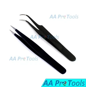 2 Pcs Straight Curved Tweezers for Nail Art Eyelash Extension Picking Tools - Picture 1 of 3