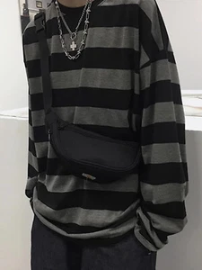 Harajuku gestreiftes Hemd Streetwear Paar Oversize gestreift Bluse Damen Freizeit - Bild 1 von 4