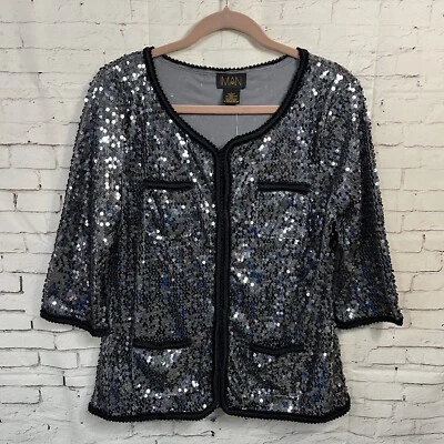 Chaqueta Blazer IMAN Lentejuelas Negra Talla Grande Nueva Con Etiquetas Nueva Formal Año Nuevo Foto 1 de 4