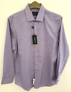 Kenneth Cole New York Men's Purple Check Pattern Long Sleeved Shirt Size 16 - Picture 1 of 10