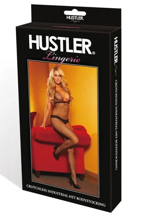 Hustler Lingerie Industrial Net Crotchless Bodystocking with Interlaced Ribbon - Image 1 of 1