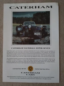 Caterham Vauxhall Super Seven 7 A4 Brochure Flyer Leaflet Early-Mid 1990s - Picture 1 of 1