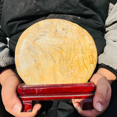 7.45LB Natural crystal Polished Chrysanthemum Stone Feng Shui Stele with Base - Image 1 of 4