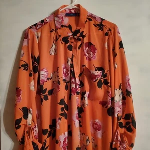 NWT Apt.9 Long Sleeve Blouse Women Size 2X Orange Floral - Picture 1 of 8