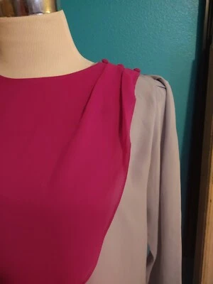 Blusa Top Camisa Vintage Años 70 Asimétrica Rosa Caliente y Gris Manga Larga Sexy Foto 1 de 4