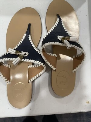 Jack Rogers Womens Alana Thong Sandals US 9 M Navy White Tassels Flip Flops - Image 1 of 2