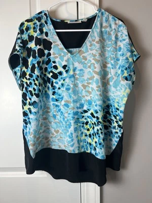 Dana Buchman L Azul Turquesa Negro Verde Lima Manchas Drapeado Sin Mangas (125) Foto 1 de 4