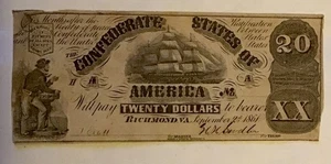 Rare 1861 Confederate $20 T-18 Note LOW SERIAL #806 Civil War Currency Authentic - Picture 1 of 12