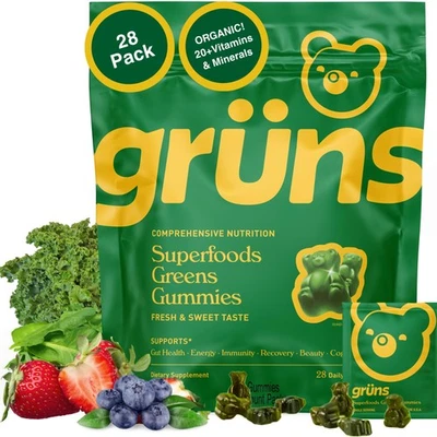 Gruns Adultos Super Verdes Multivitamínico Gominolas, Superalimento Vitamina Osos Gominolas... Foto 1 de 4