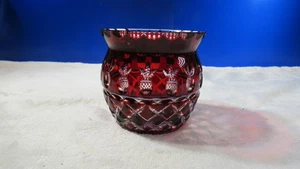 Cranberry Ruby Red Bohemian Glass Cut Clear Bowl Pineapple Czech Sawtooth 3" T - Picture 1 of 7