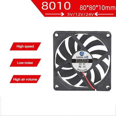 80x80x10mm 8010 2Pin Brushless Fan 8cm 80mm Computer Case Cooling Fan 5V 12V - Image 1 of 4