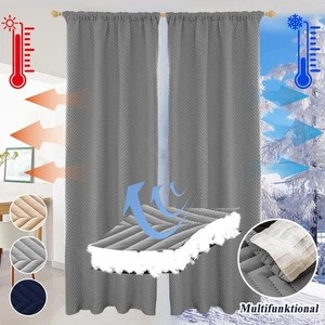 Vorhang Thermovorhang Gardinen mit Kräuselband 100% Blickdicht Dick Kälteschutz - Bild 1 von 31