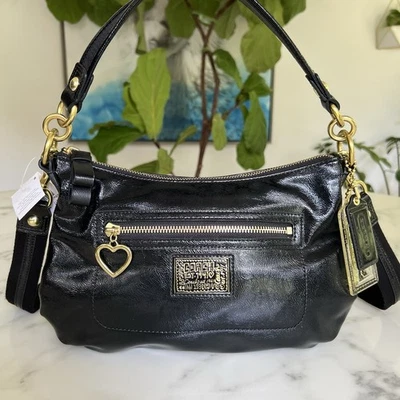 Bolso Bandolera Coach Poppy Daisy Liquid Gloss Charol Nuevo con Etiquetas F20017 Negro Foto 1 de 4