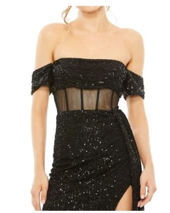 Mac Duggal Illusion Midriff Off Shoulder Sequin Gown Prom Cocktail NWT Size 0 - Picture 1 of 6