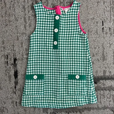 Mini Boden 2-3 Year Girls Dress Green/White/Pink Houndstooth A-line Sleeveless - Image 1 of 4