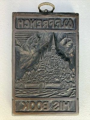 Antique Letterpress Printing Block Ex Libris Bookplate Art Medieval W.F. French - Image 1 of 4