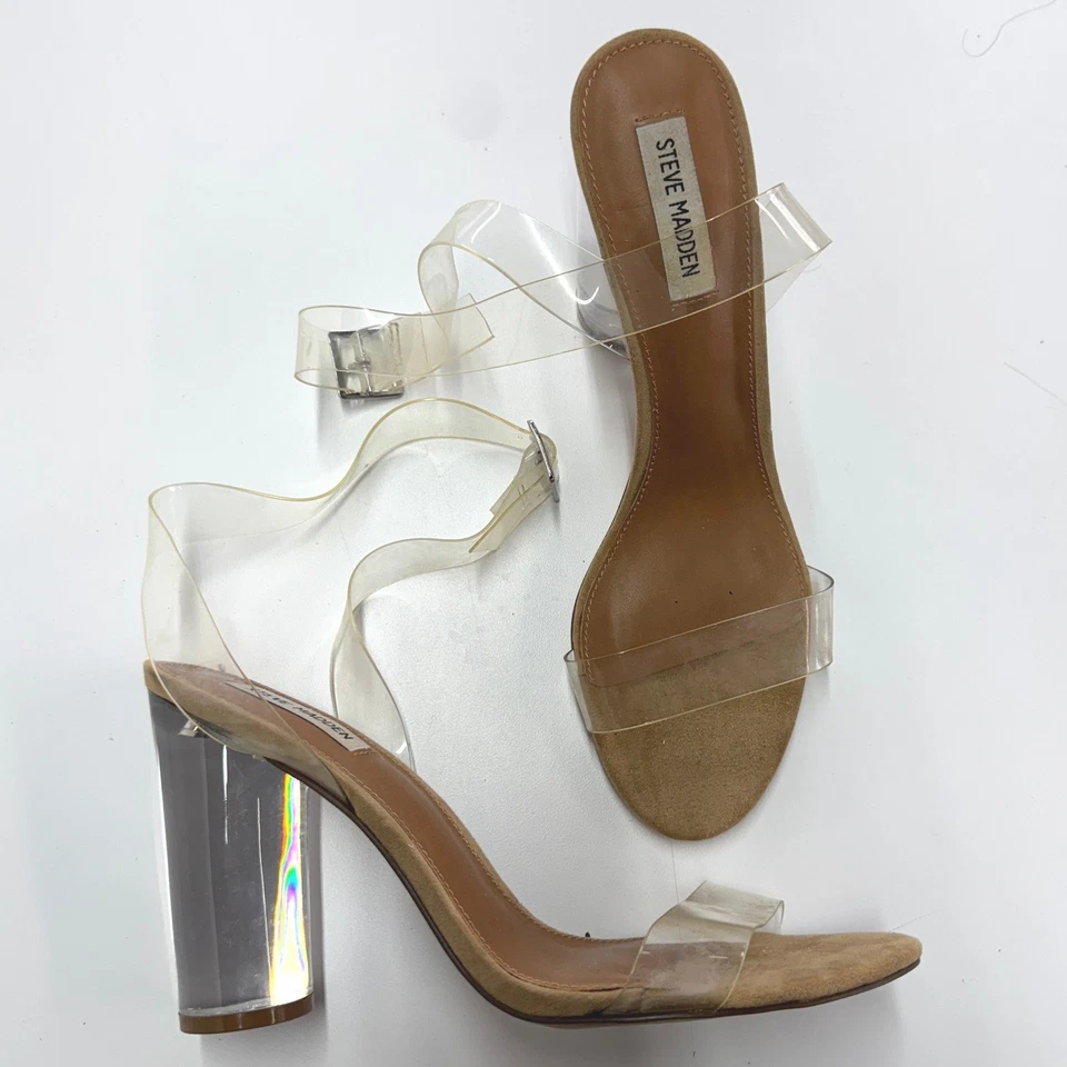 Steve Madden Zapatos Mujer Talla 11 Correa Transparente Tacón Bloque Sandalias Envoltura Tobillo Foto 1 de 4