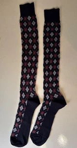 Vintage Knee High Argyle Socks- Blue Red - Picture 1 of 5