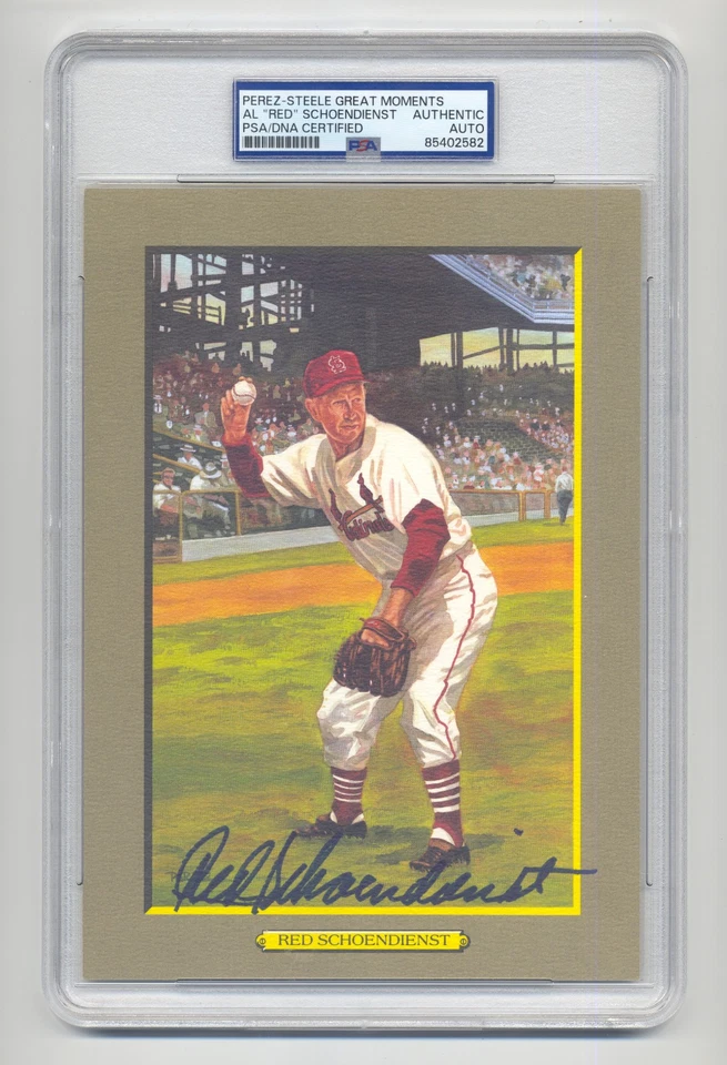 RED SCHOENDIENST PSA/DNA SIGNED  PEREZ STEELE GREAT MOMENTS CARD - VERY NICE!! - Image 1 of 1