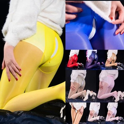 8D Ultra-thin Oily Shiny Pantyhose Zipper Open Crotch Stockings Tights for Women - Image 1 of 4