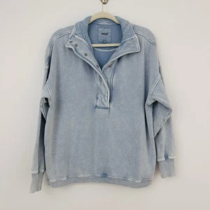 Aerie Womens S Oversized Getaway Quater Snap Sweatshirt Cloud Blue Lounge - Picture 1 of 4