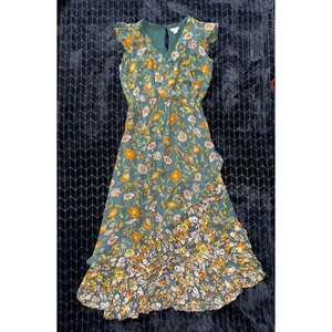 Sundance Women's Floral Boho Midi Dress Ruffle Sleeves V Neck Size M - Picture 1 of 9