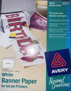 Avery Weiß Banner Papier Tintenstrahl 80 Blatt 4 Stapel à 20 -11” x 8,5” - Bild 1 von 2