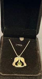 Vintage Silber Halskette mit Anhänger mit grünem Stein - Bild 1 von 7