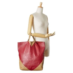 CELINE Beige Red Bi-Color Tote Leather Hand Bag Horizontal Cabas Large Capacity - Picture 1 of 7