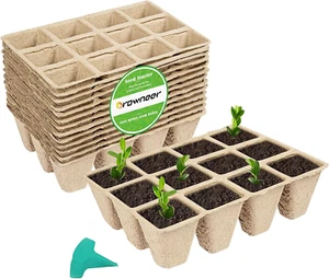 144 Cells Peat Pots Seed Starter Trays, 12 Packs Biodegradable Seedling Pots Ger - Picture 1 of 11