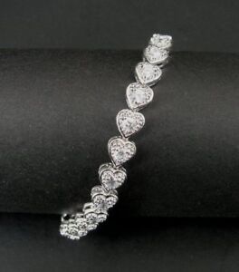 Hearts with Cubic Zirconia Stones Sterling 925 Silver FAS Tennis Bracelet 
