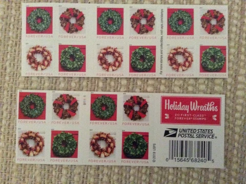 2019 Forever Rate-Holiday Wreaths- Sheet 20 Mint postage  Free Shipping Cover