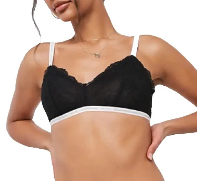 Calvin Klein Black Lace Logo Tape Bralet XS - Image 1 of 1