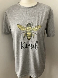 Damen T Shirt "Be Kind" mit Biene Farbe grau Größe L auf Etikett - Bild 1 von 3