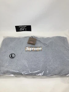 Supreme Burberry Box Logo Large Hooded Sweatshirt Hoodie Heather Grey Gray Bogo - Picture 1 of 11
