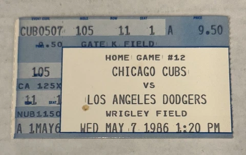 5/7/86 Dodgers Chicago Cubs Wrigley Field Ticket Stub Balvino Galvez MLB Debut Cover