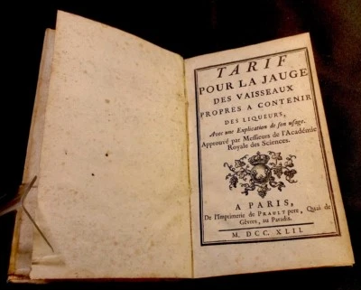 Old Book - 1742 TARIFF FOR THE GAUGE OF VESSELS SUITABLE FOR CONTAINING LIQUORS - Image 1 of 4